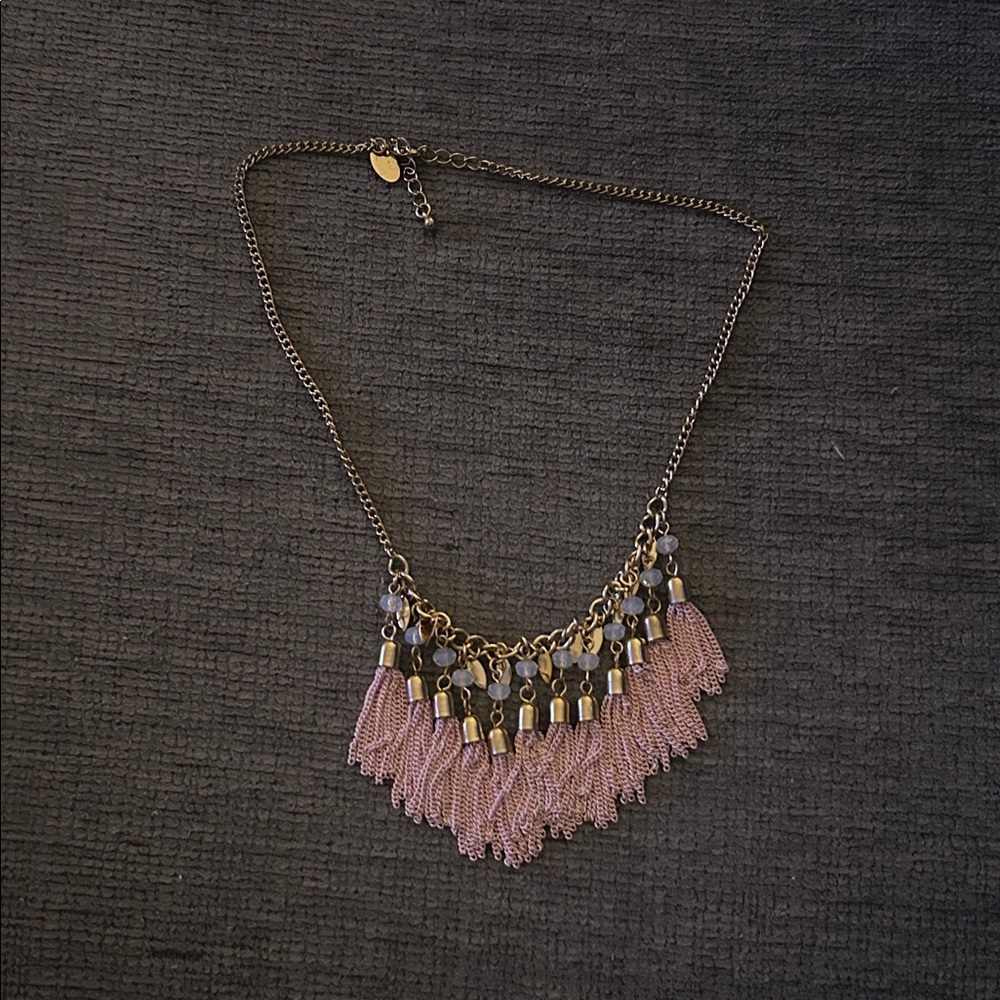 Baby pink fringe necklace
